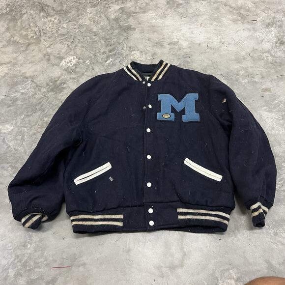 Vintage Trophy Jackets Size 48 Blue Letterman's Varisty Jacket "M" Football USA - Picture 1 of 7
